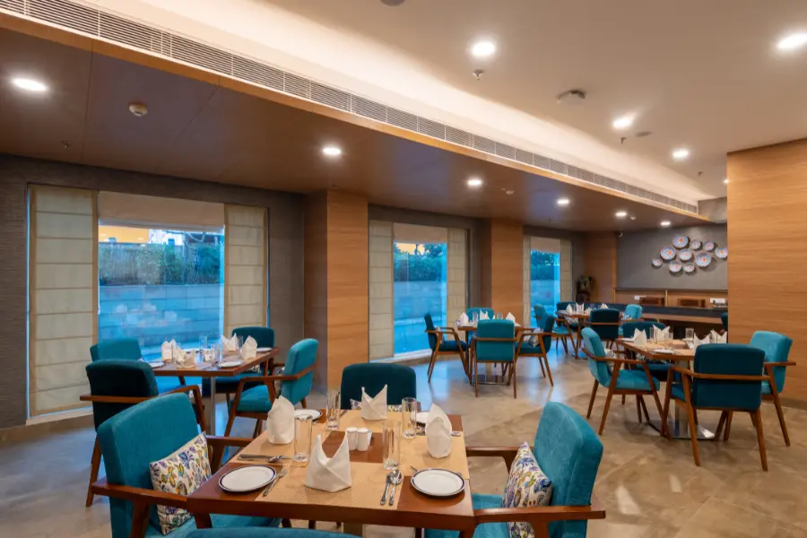 View of dining area/restaurant at a business hotel in Noida.