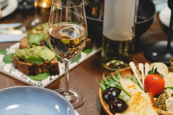 view of wine paired with food 